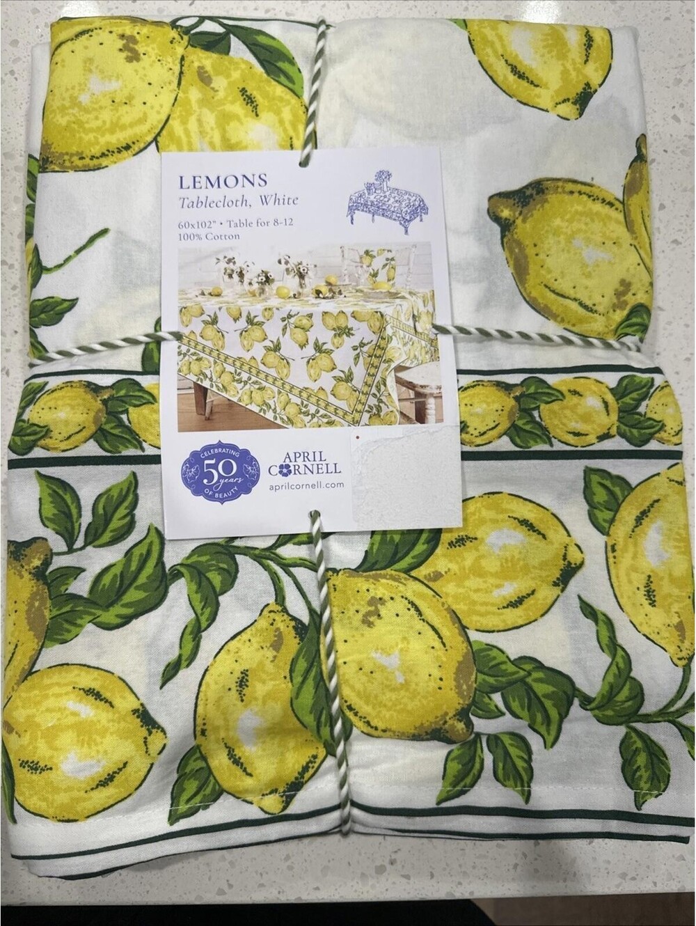 April Cornell Tablecloth 60″ x 102″ Lemons – Yellow Green 100% Cotton NWT